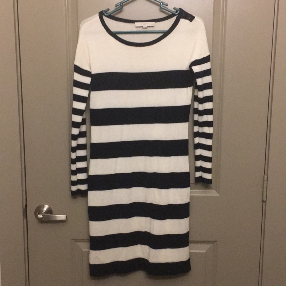 Loft cream/ navy pencil sweater dress